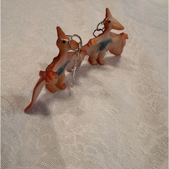 Earrings Pierced Dinosaur Silver Dangly Exaggerated Handmade Costume Jewelry - Picture 3 of 10